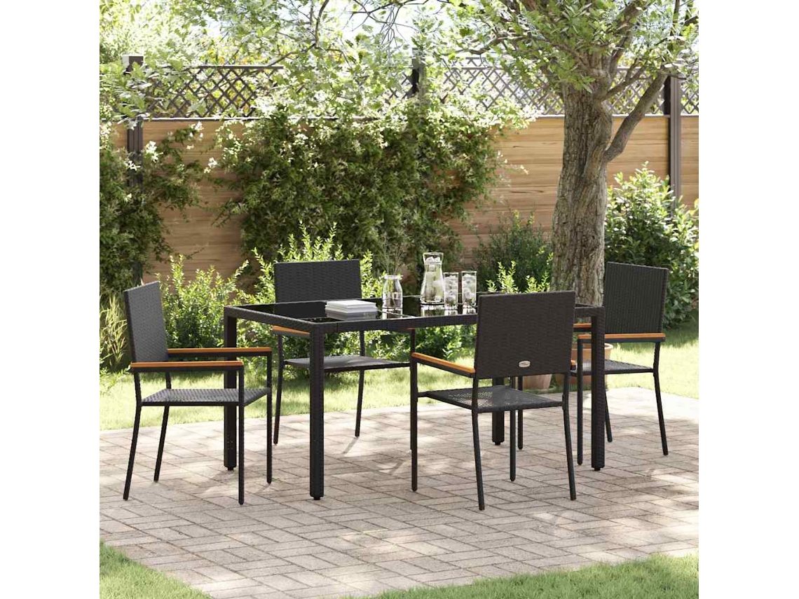 Vidaxl Conjunto De Jantar Para Jardim 5 Unid. Preto Vime Pe