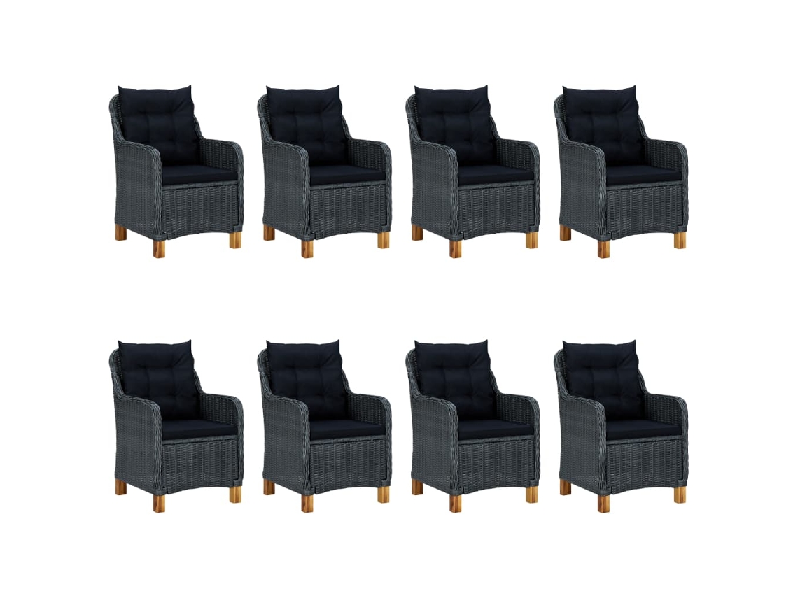 Maison Exclusive - 9 Pcs Conj. Jantar Exterior C/ Almofadões Vime Pe Cinza-escuro
