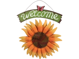 Placa de Boas-Vindas Girassol de Metal para Decoração de Jardim Externo para Pátio Alpendre Quintal ZMDECQNA