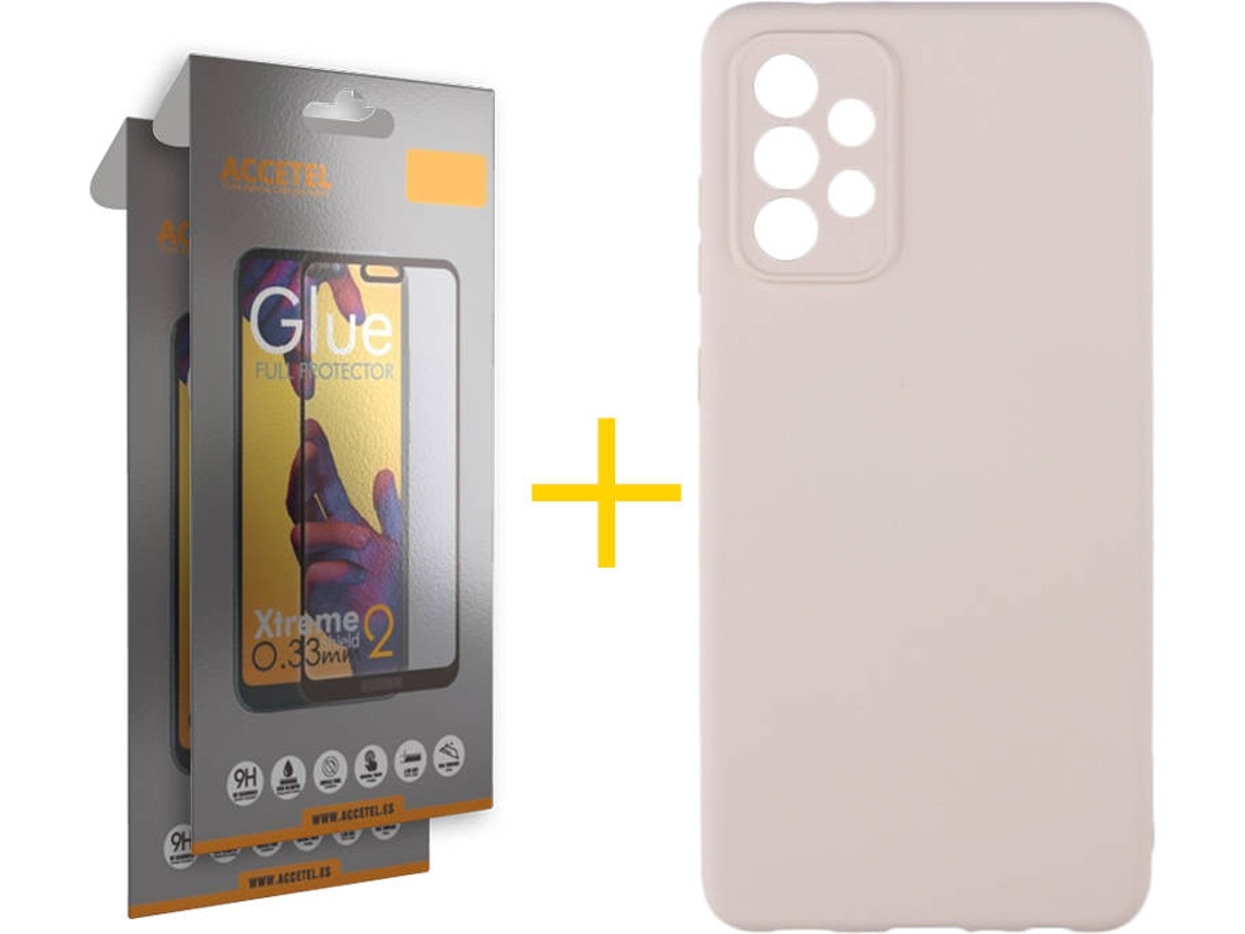 Capa e 2 Películas de Vidro Full Samsung A52 5G ACCETEL Silicone Líquido Rosa