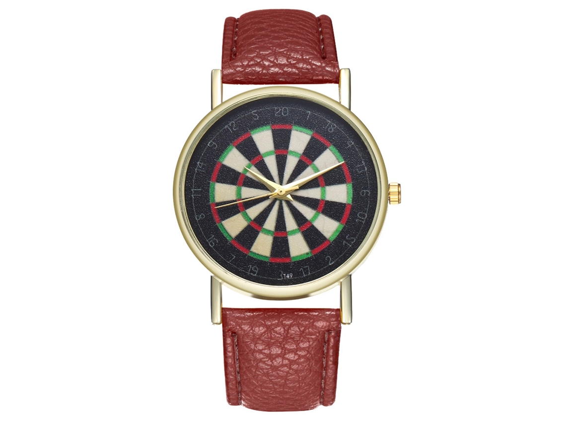 Relógio de pulso para casal com pulseira de couro PU, mostrador redondo, movimento de quartzo marrom.