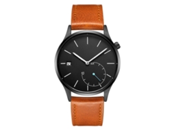 Relógio de pulso masculino redondo de quartzo com pulseira de couro PU, estilo moderno, marrom e preto.