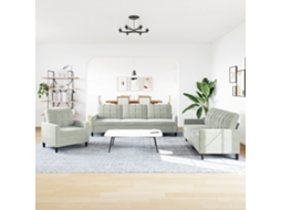 3 Pcs Conjunto de Sofás com Almofadões Veludo Cinzento claro SYFAX