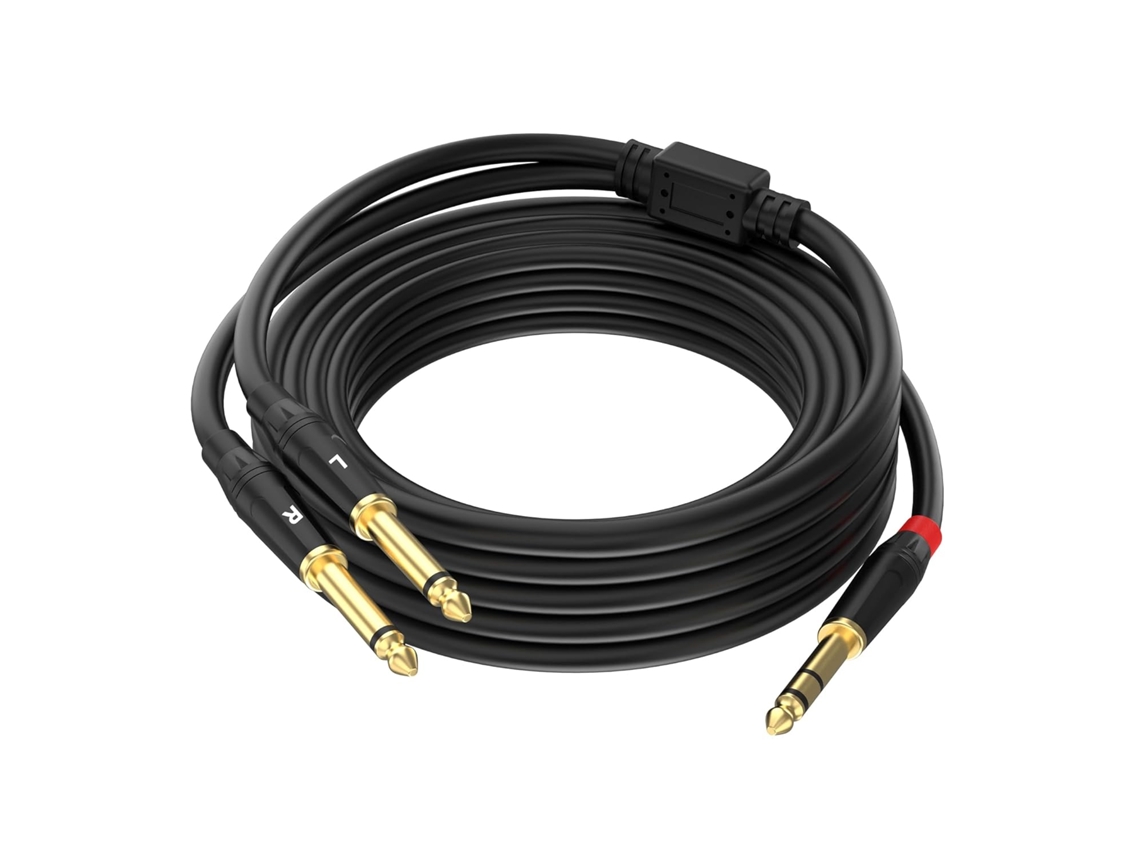 Cabo Splitter Estéreo Em Y Trs De 1/4'' (modelo mais recente 2025, 6 Metros/1 Unidade), Banhado A Ouro, Da Série Audiowave, Com Conector Macho Trs de 6