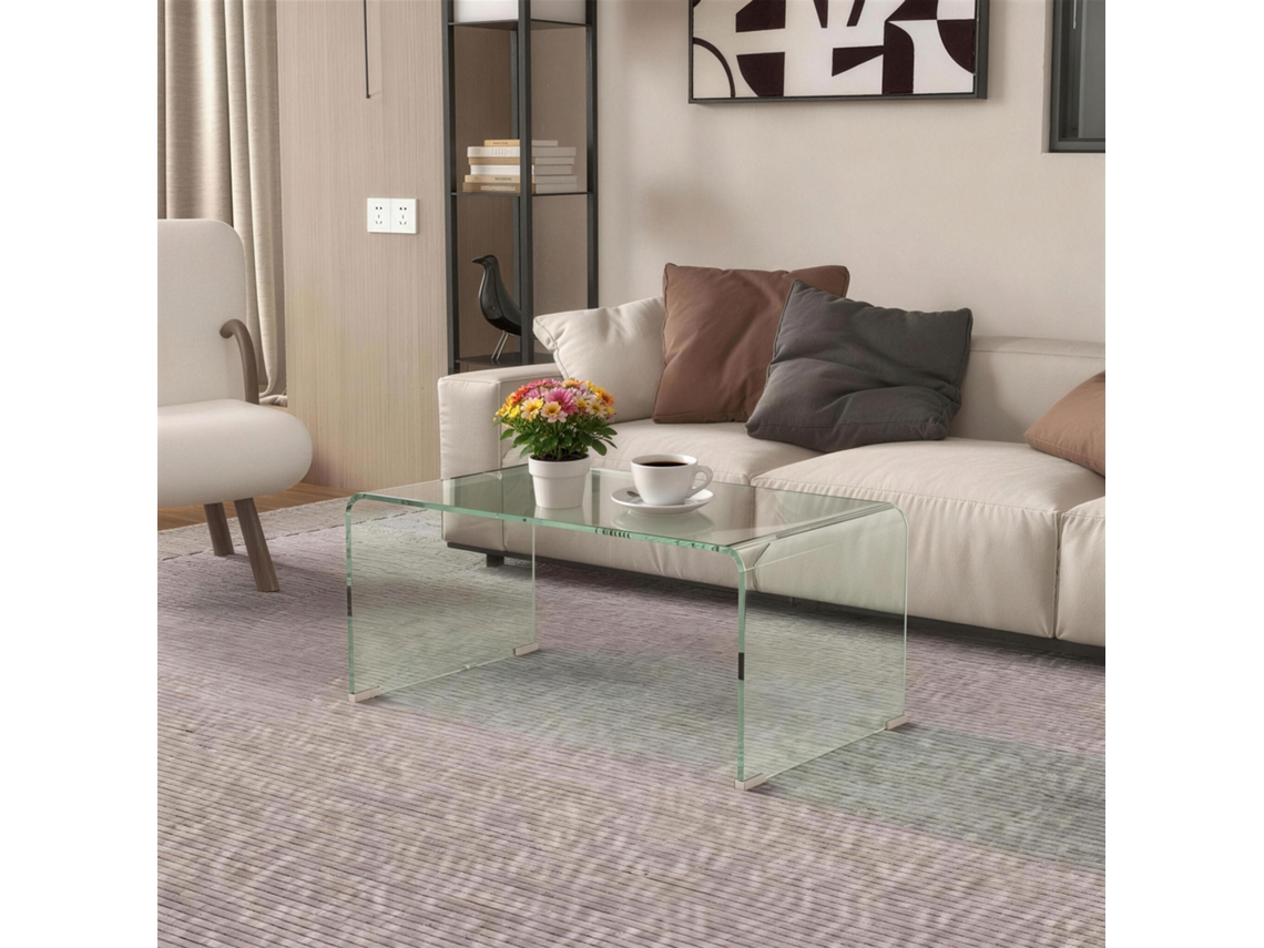 Mesinha De Vidro Retangular Design Moderno Em Temperado Com Bordas Arredondadas Seguras E Transparentes