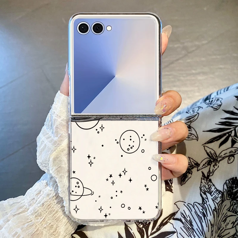 Capa De Celular Dobrável Rígida E Transparente Com Estampa De Estrelas Para Galaxy Z Flip 7.