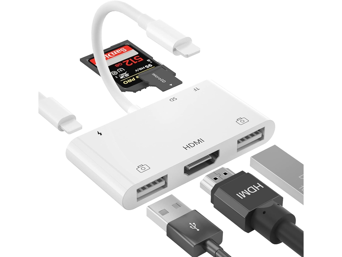 Adaptador Hdmi Otg para Dispositivo, Adaptador Usb, Conector 8 Pinos para Av Digital 6 em 1, Leitor de Cartão Sd, Adaptador de Câmera Usb AQUAFORGE