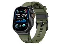 Bracelete para Apple Watch 46/49/45/44mm Silicone Preta com Fivela de Pino Verde Militar XIAOMOYU