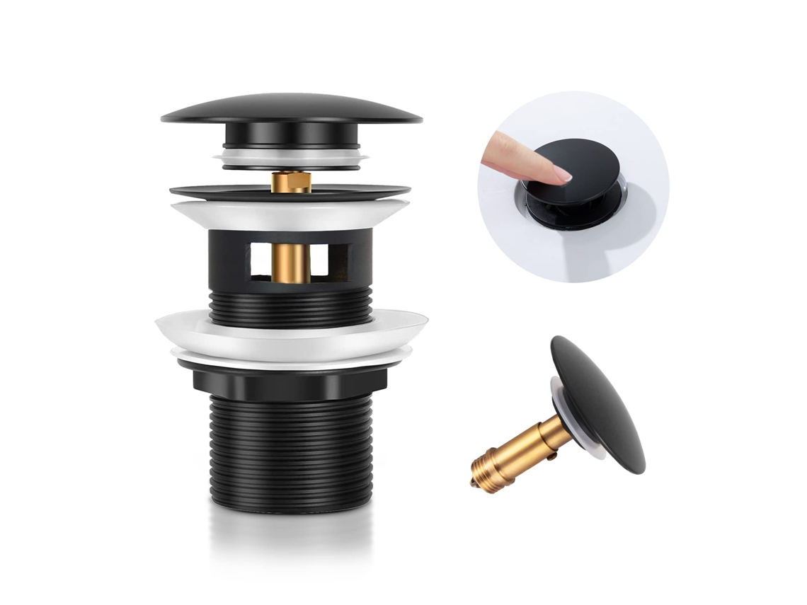 Bonde De Lavabo Pop Up Universal Preto,sistema De Escoamento Com Entrada Para Transbordo,para Pia De Banheiro Btforus