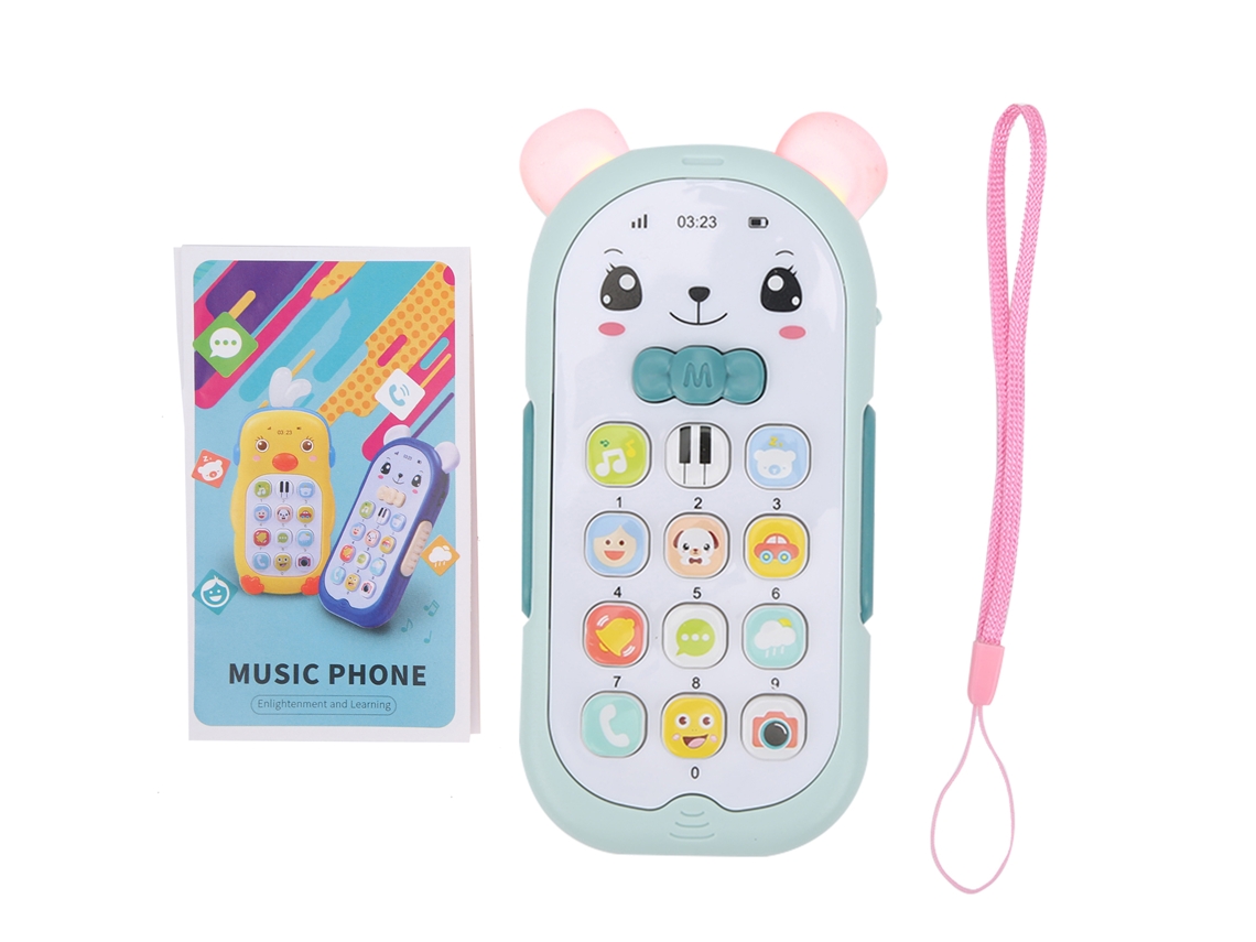 Primerox brinquedo Telefone Bebê com Luz e Som Simulação Celular Infantil Azul Claro