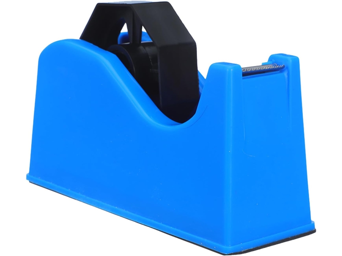 Dispensador de fita adesiva vertical Partykindom com base antiderrapante, fita azul resistente e mecanismo de folha.