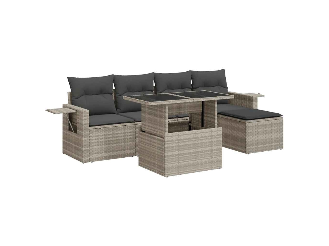 Maison Exclusive - 6 Pcs Conj. Sofás Jardim Com Almofadões Vime Pe Cinzento-claro