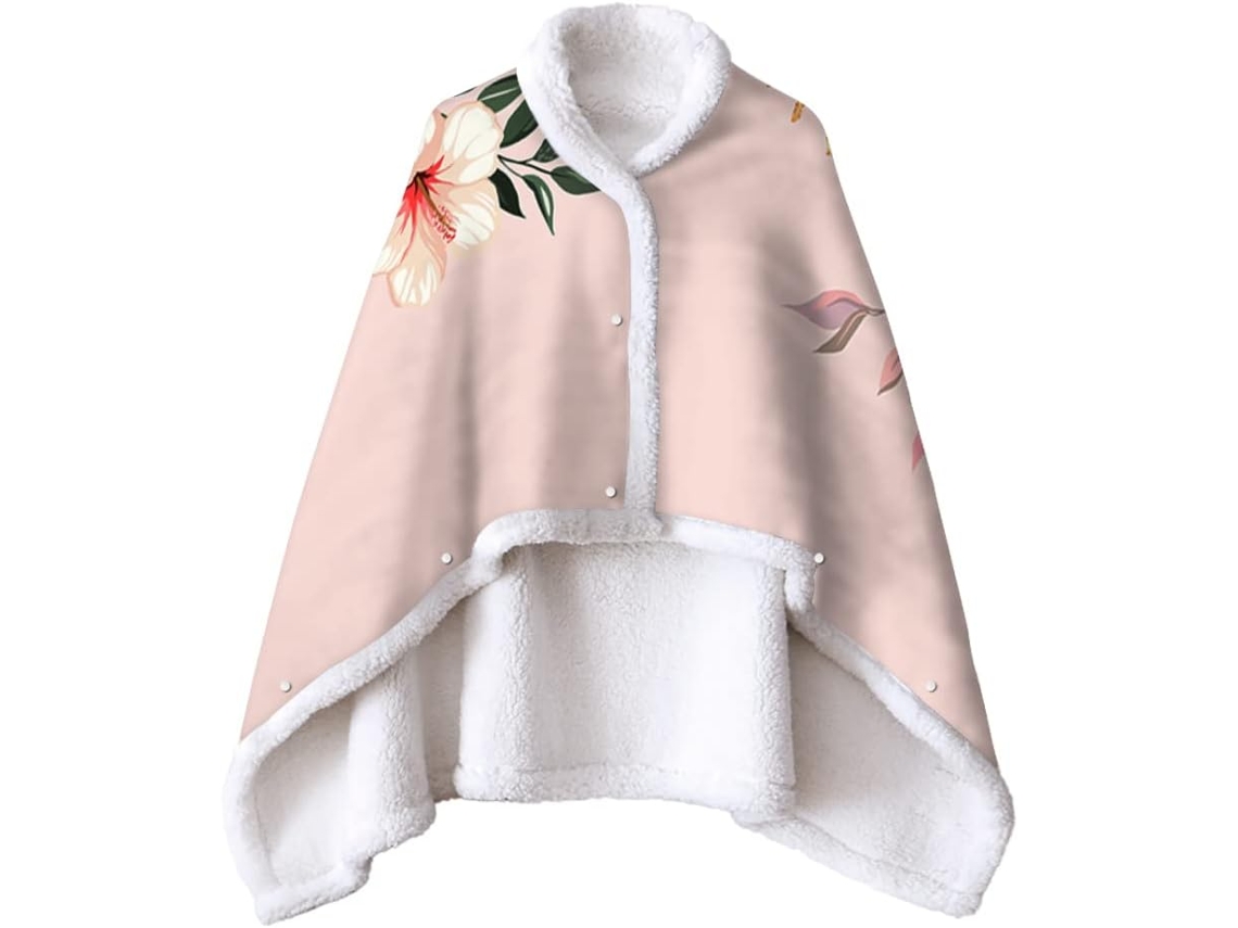 Manta de Lã Sherpa Fansu Xale Grossa e Macia para o Inverno com Estampa Flamingo Botões Quente Microfibra Cria