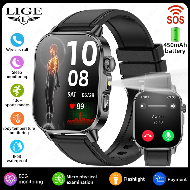 Smartwatch MDUG com ECG, PPG, vidro resistente a impactos