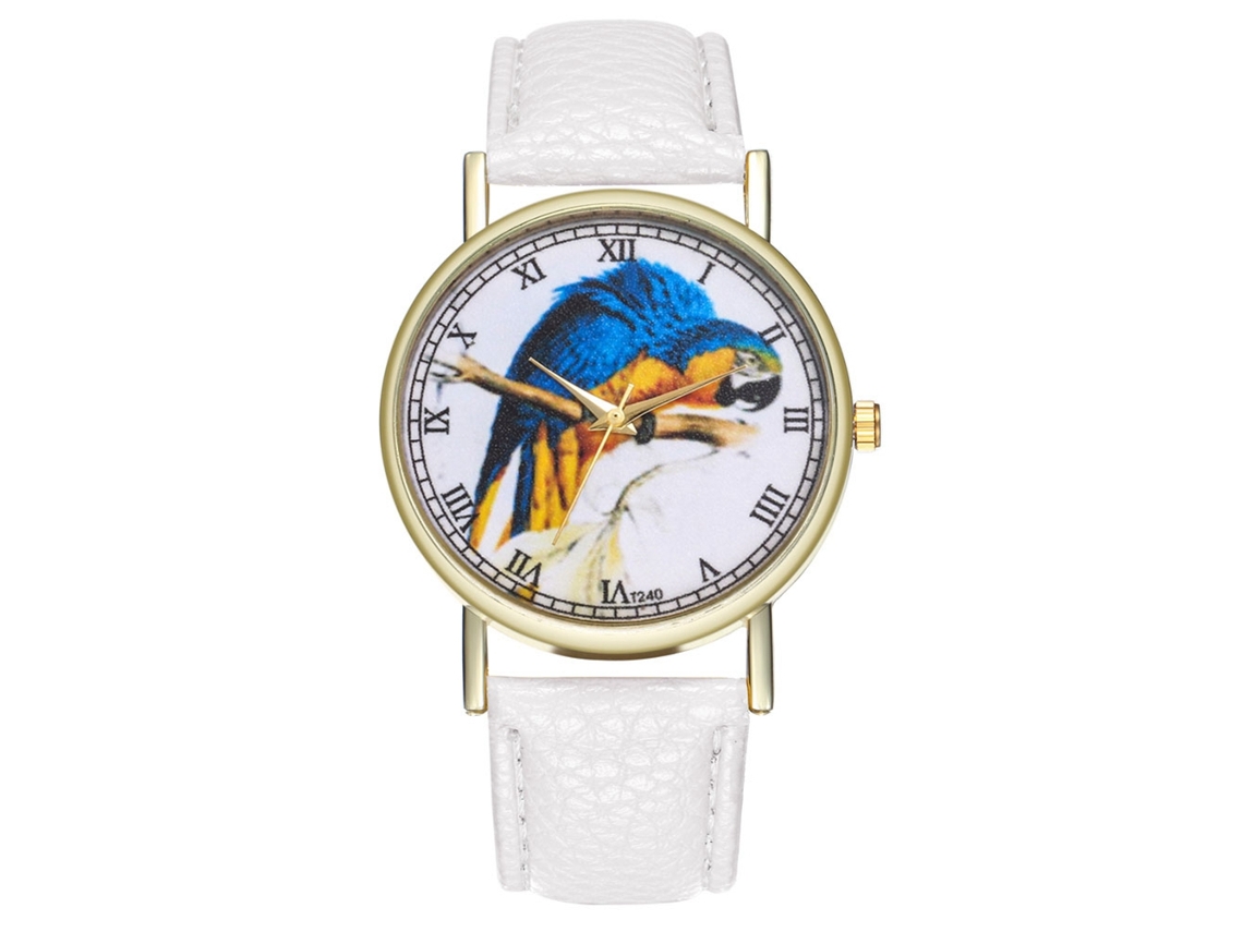 Relógio de quartzo para casal com pulseira de couro PU e mostrador redondo, para homens e mulheres (branco)