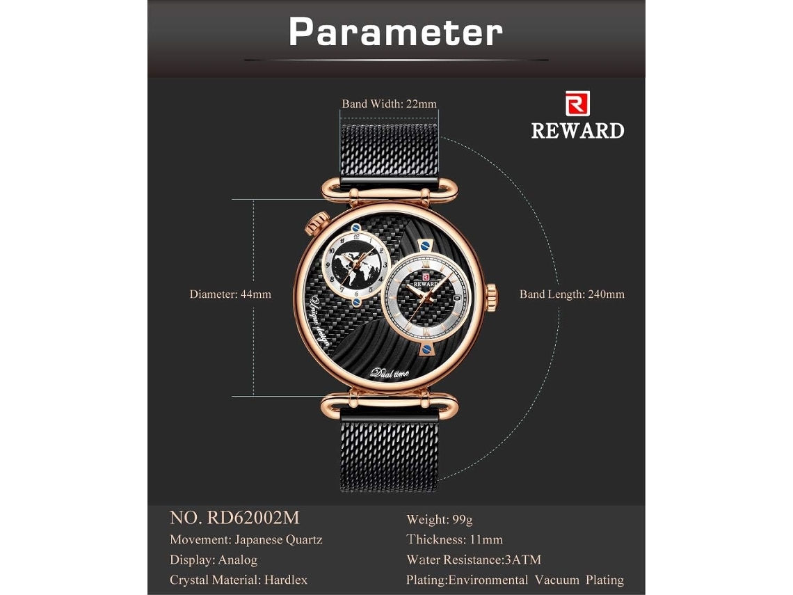 Lurelia Relógio Masculino, Movimento De Quartzo, Analógico, Duplo Fuso/mostrador, 11 Mm, Aço Inoxidável, Resistente À Água