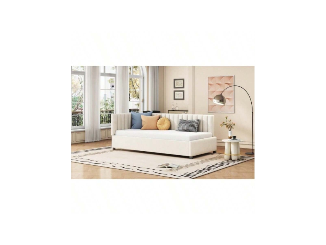 Sofá Cama Multifuncional 90x200cm Com Estrado E Tecido De Veludo Suave Em Bege