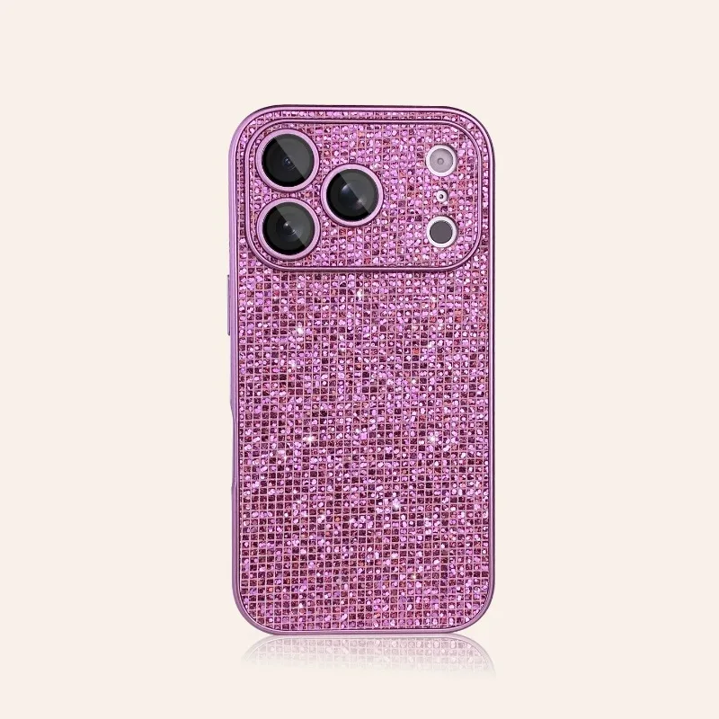 (iphone 17 Rosa) Capa De Celular Quadriculada Com Glitter Que Cobre Toda A Tela E Inclui Uma Proteção Brilhante Para A Lente Da Câmera.