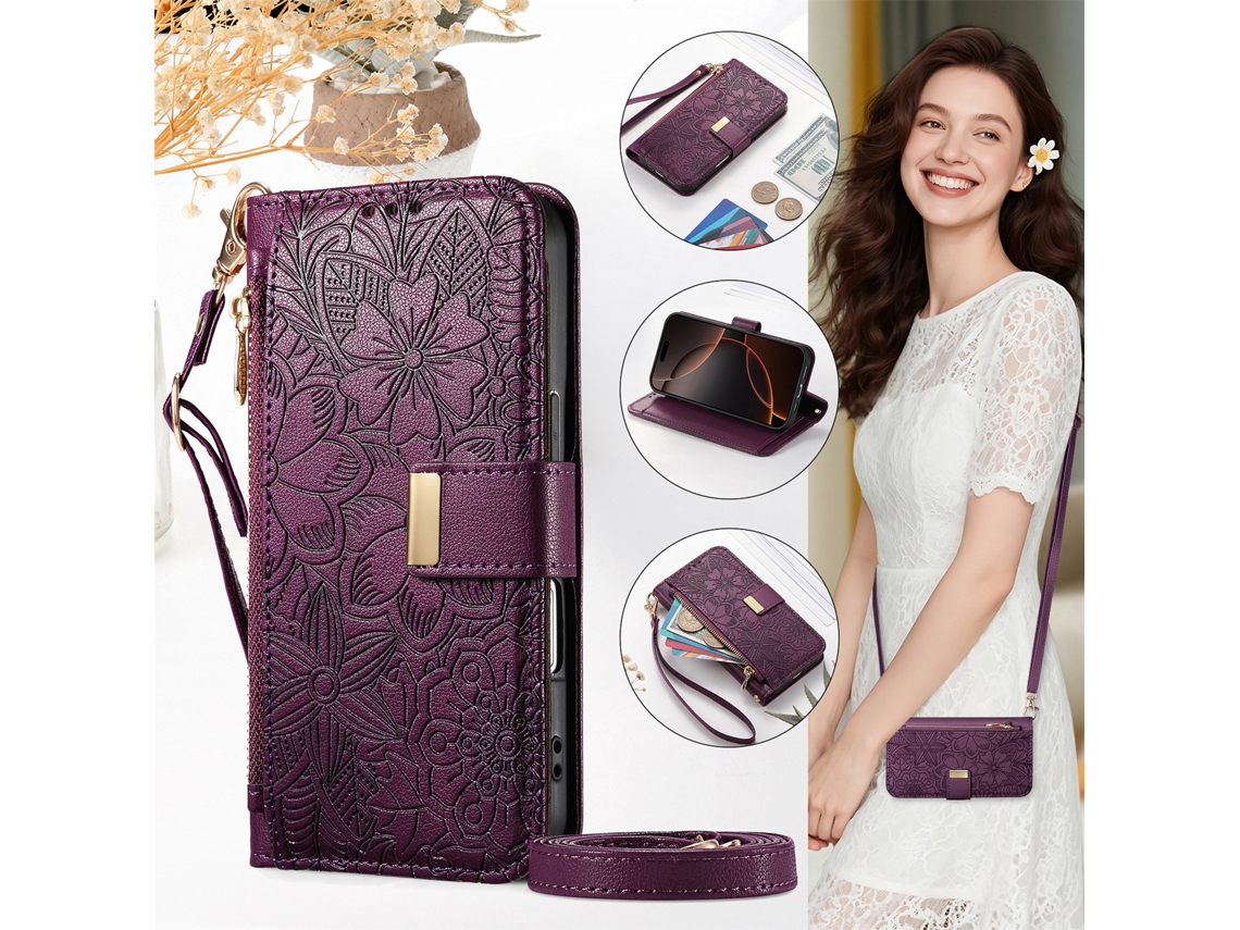 Capa Para Samsung Galaxy S25 / S24 Em Pu Dobrável Com Design Flip, Inclui Cordão Longo. Roxo Czhhmart