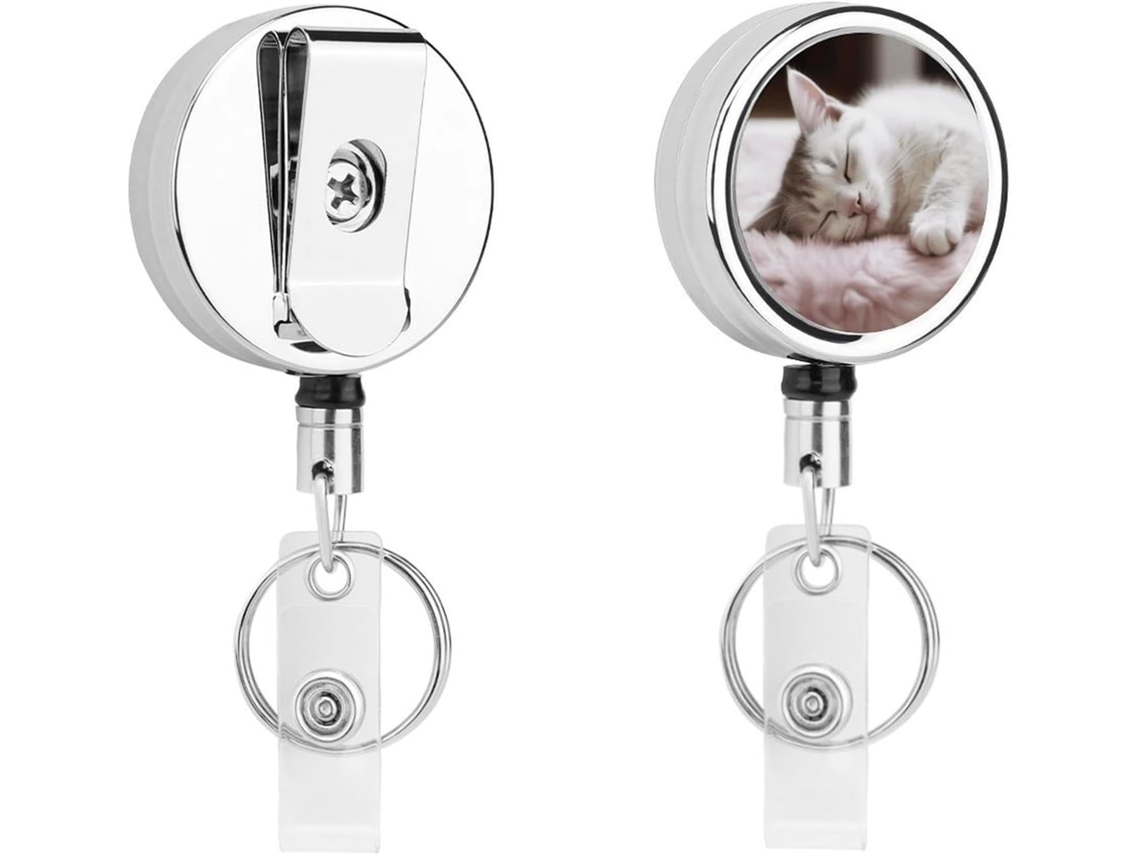 Porta-cartões retrátil com gato dormindo, porta-cartões Engraçado Nurses com clipe, porta-cartões