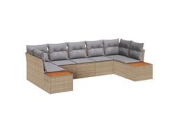 Conjunto 7 Conjunto De Sofá De Jardim Vidaxl Bege Vime Pe (289 X 154 X 85 Cm)