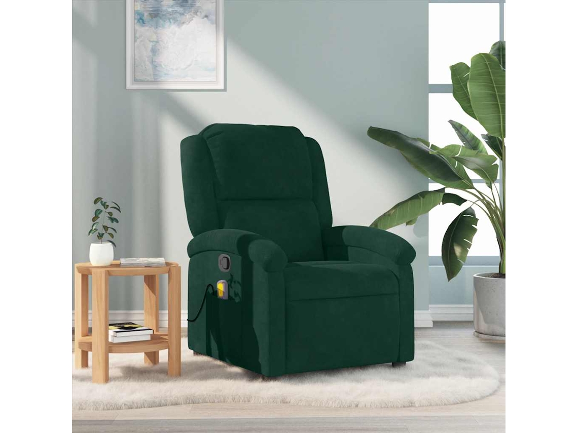 Vidaxl Poltrona De Massagens Reclinável Veludo Verde-escuro