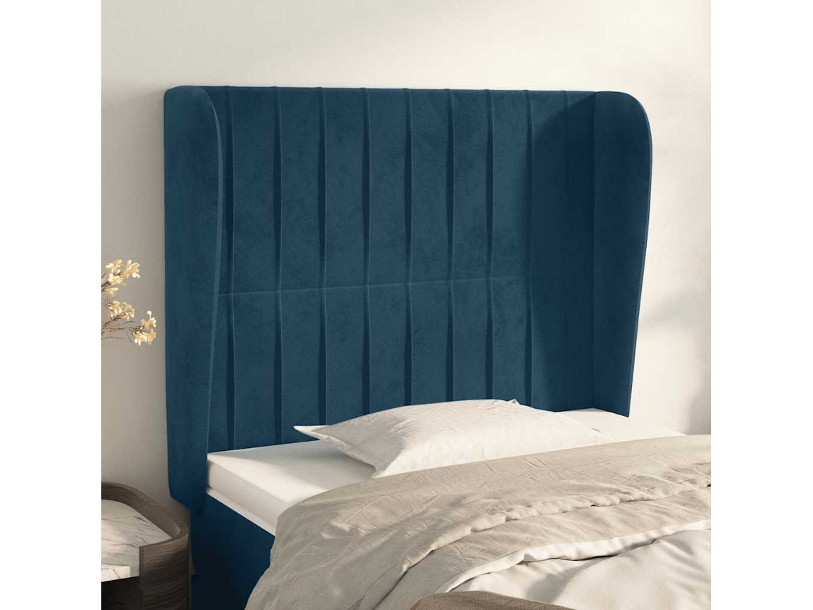 Vidaxl Cabeceira Cama C/ Abas Veludo 103x23x118/128 Cm Azul-escuro