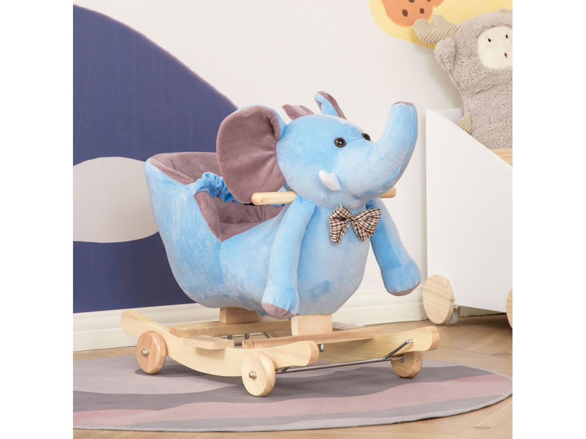 Cavalo Baloiço C/rodas E Forma De Elefante P/bebés Acima 18 Meses C/músicas Infantis E Cinto Segurança Carga Máxima 60 Kg 60x35x45 Cm Azul