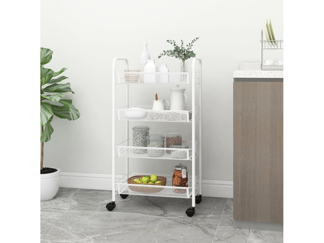 Vidaxl Carrinho De Cozinha Com 4 Prateleiras Ferro 46x26x85 Cm Branco