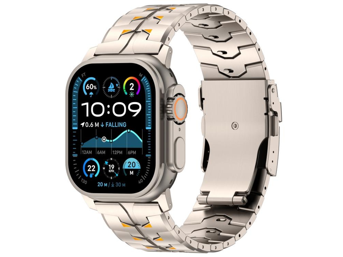 Bracelete para Apple Watch 46/49/45/44mm Liga de Titânio 26mm Largura, Fecho Segurança Destacável Bicolor Laranja Titânio XIAOMOYU