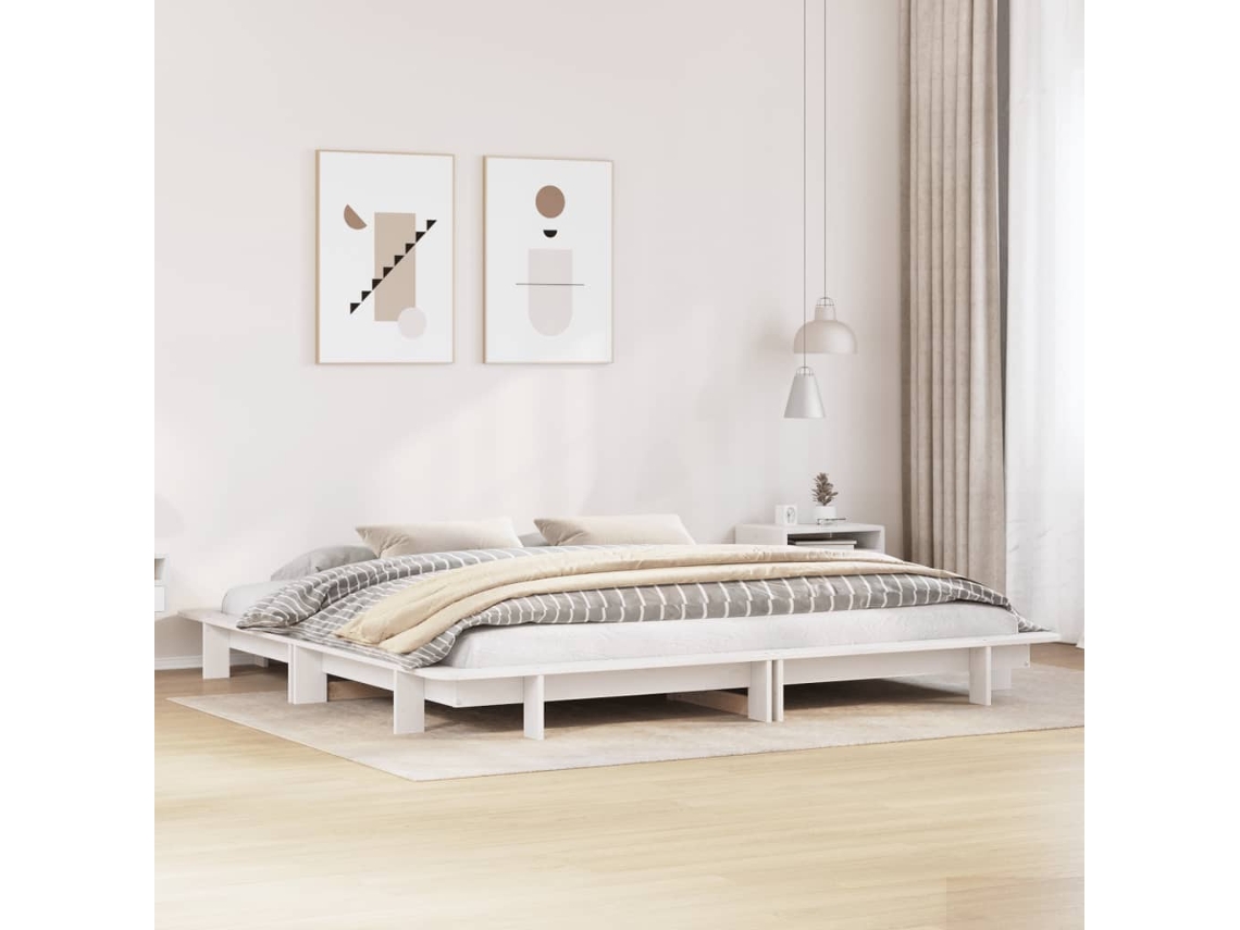 Cama Sem Colchão 200x200 Cm Madeira De Pinho Maciça Branco