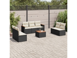 8 Pcs Conjunto Sofás De Jardim Com Almofadões Vime Pe Preto Dkd Home Decor