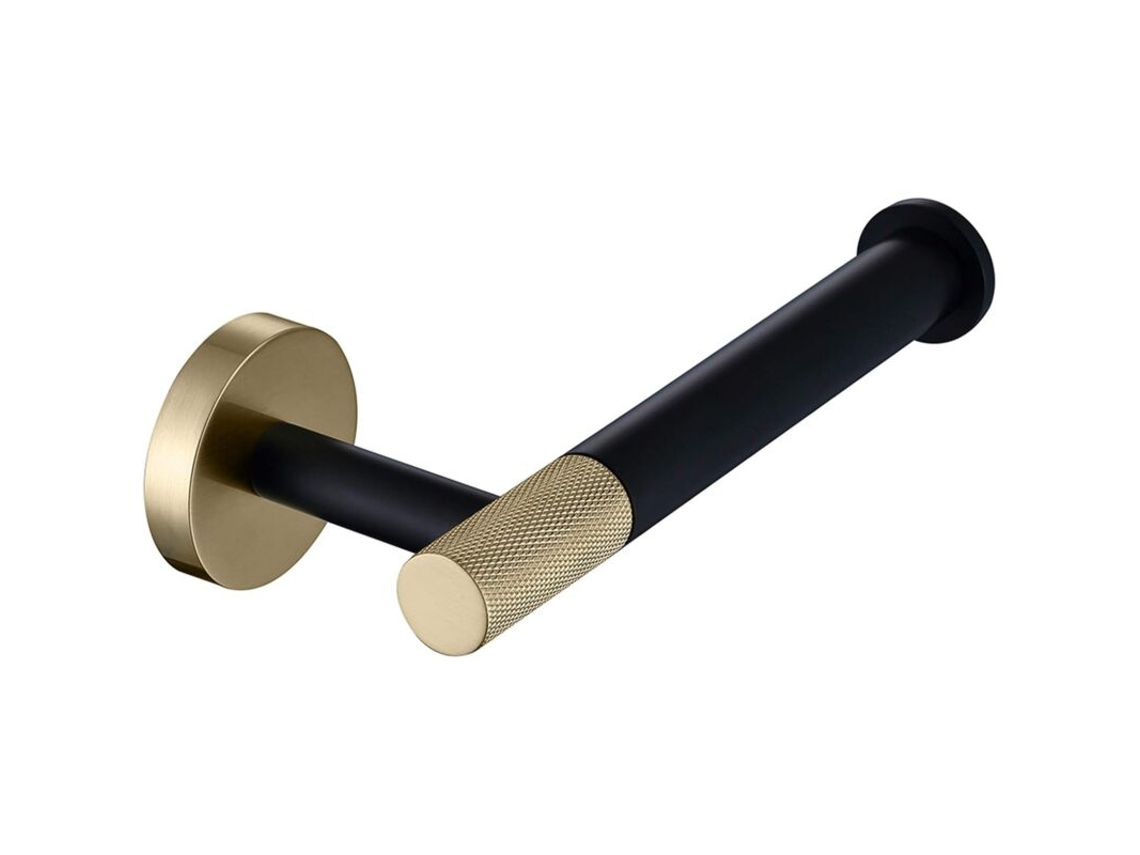 Porta papel Higiênico de Aço Inoxidável, com Acabamento em Dourado Escovado e Preto Fosco