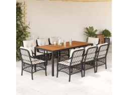 Vidaxl 9 Pcs Conjunto De Jantar P/ Jardim C/ Almofadões Vime Pe Preto