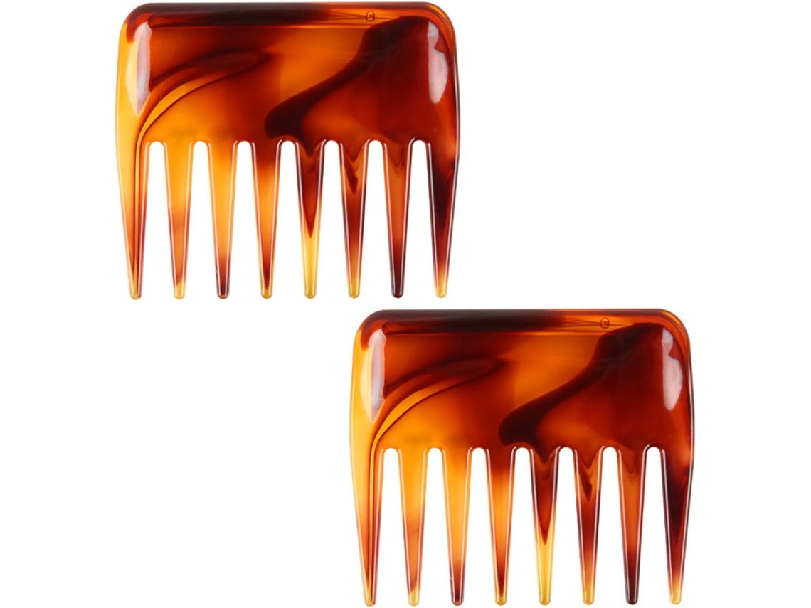 Conjunto de 2 canetas retrô marrons em policarbonato, longas, para desembaraçar e massagear o cabelo.