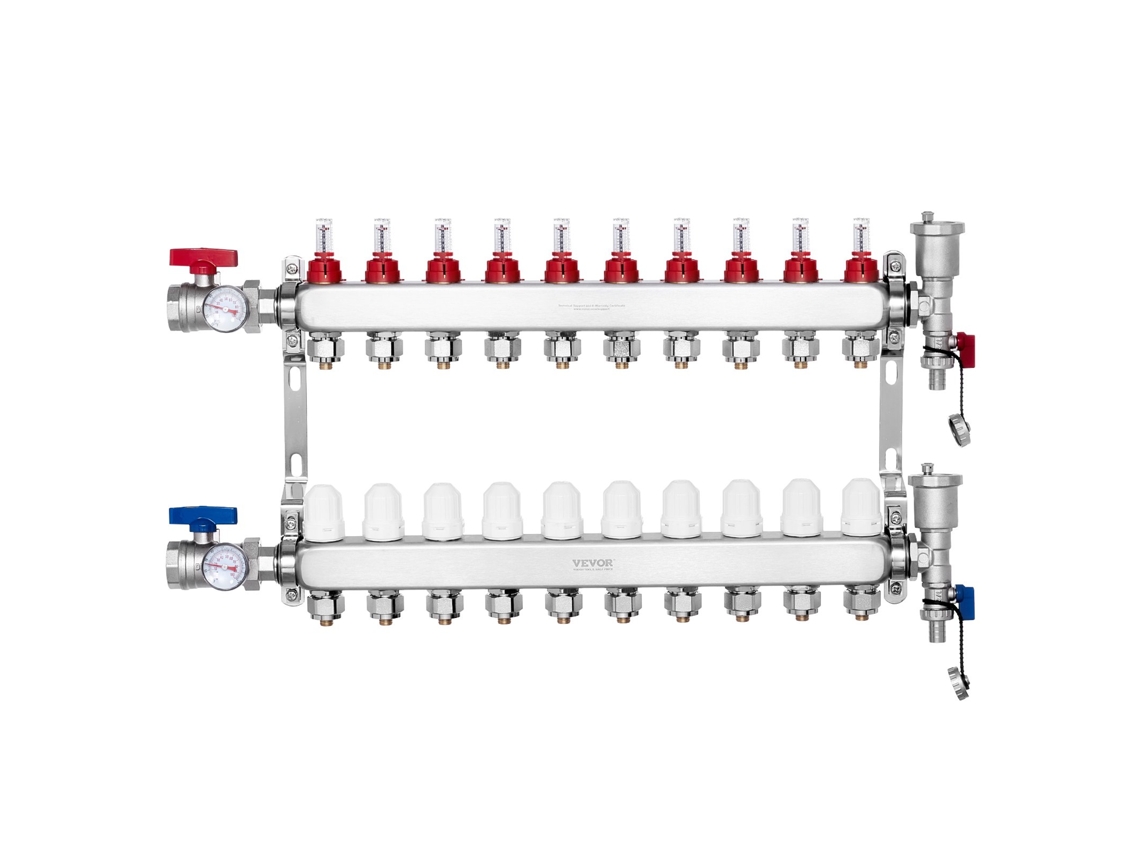 Coletor de Piso Radiante VEVOR com 10 Ramais 680 X 370 X 110 Mm