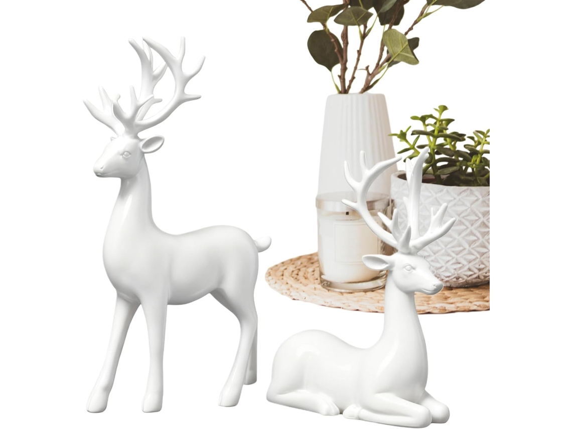 Conjunto De 2 Estatuetas De Renas Para Decoração De Natal