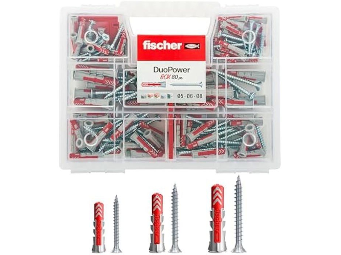 Kit DUOPOWER de buchas universais Caixa de 80 peças com parafusos variados FISCHER