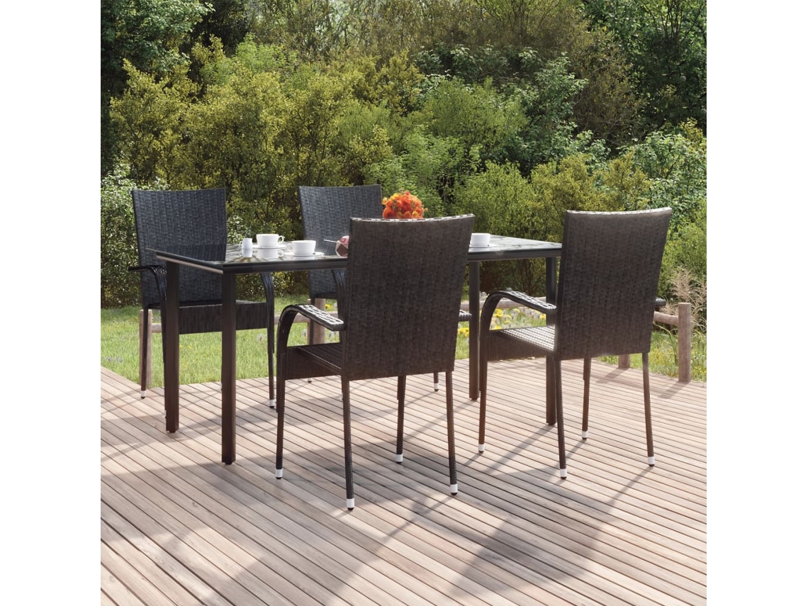 Vidaxl 5 Pcs Conjunto De Jantar P/ Jardim Vime Pe Preto