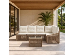 Vidaxl Conjunto De Sofá De Jardim 6 Unid. Bege Vime Pe