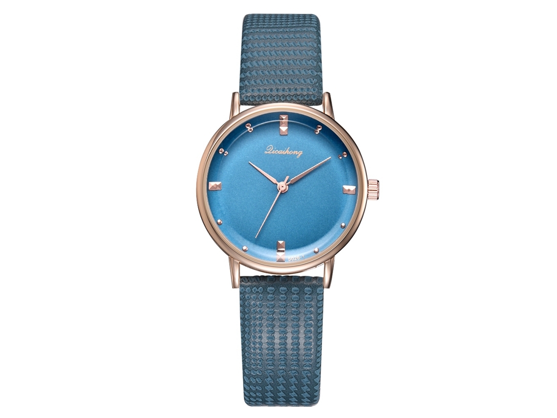 Relógio Feminino de Pulso Simples de Quartzo com Pulseira de Couro Pu Azul