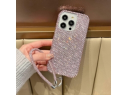 Capa Protetora Luxuosa Com Strass E Corrente De Mão Para Iphone 16 Pro Max - Rosa
