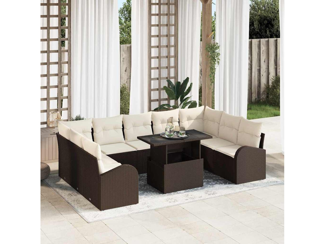 Vidaxl Conjunto De Sofá De Jardim 10 Pcs Castanho Rattan Sintético