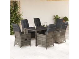 Vidaxl 7 Pcs Conjunto De Jantar P/ Jardim C/ Almofadões Vime Pe Cinza