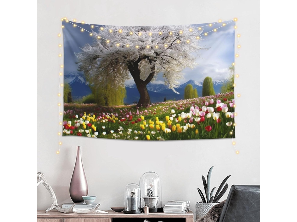 Tapeçaria Parede Com Estampa Árvore E Flor, Decoração Natural Quarto E Sala Estar, 152 X 102 Cm (60 X 40 Polegadas).