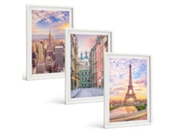 Composição De Quadros Na Parede Cidades, Nova York, Paris, Crepúsculo Moldura Branca Quadros Para O Escritório Espelharte (3 Piezas De 40x60 Cm)