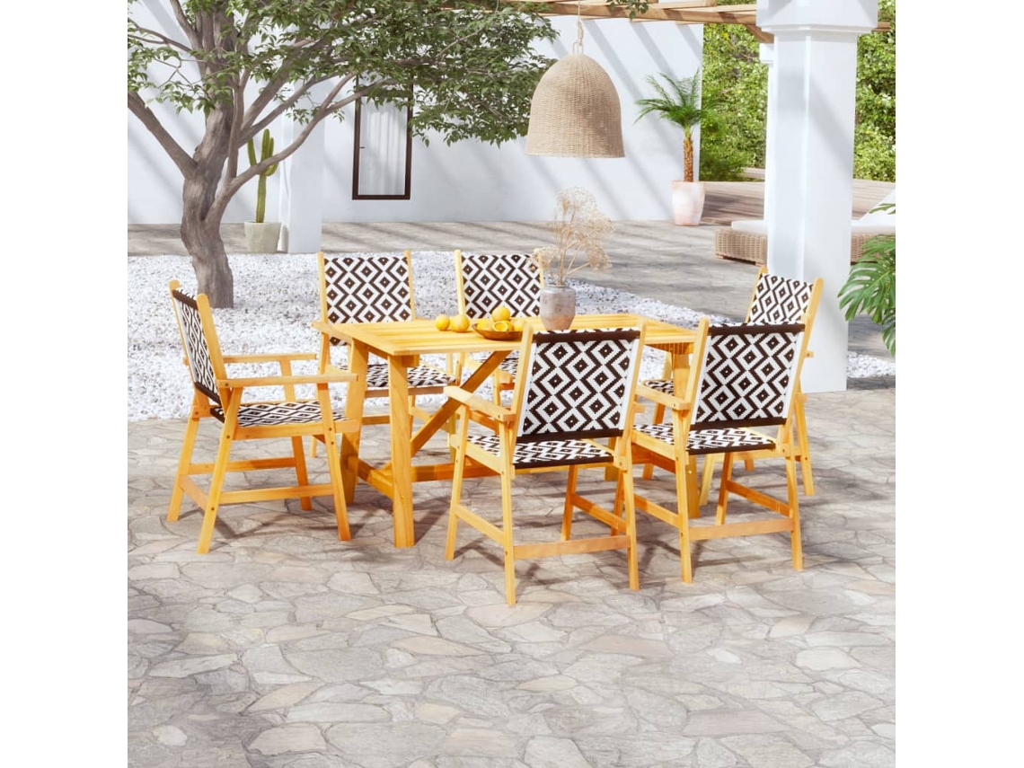 Vidaxl 7 Pcs Conjunto De Jantar Para Jardim Madeira De Acácia Maciça