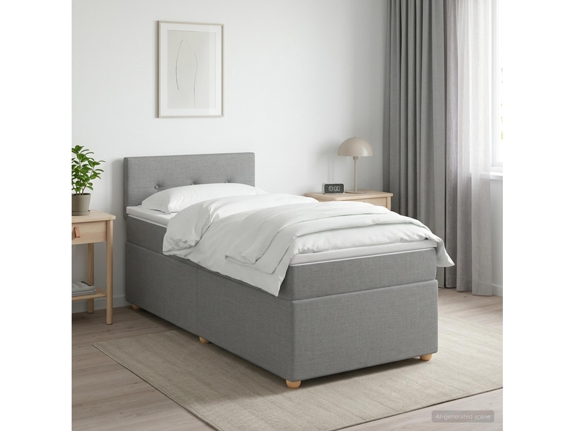 Vidaxl Cama Box Spring Com Colchão Cinzento-claro 90 X 190 Cm Tecido