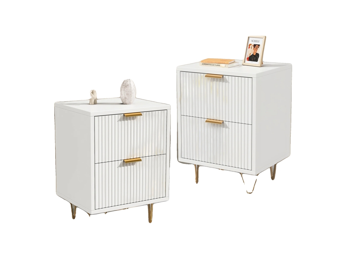 Mesa De Cabeceira, 2 Gavetas, Design Elegante, Branco