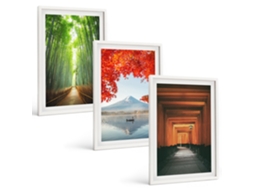 Galeria De Pinturas Murais Floresta De Bambu, Paisagem Do Monte Fuji Moldura Branca Fotos Para O Escritório Espelharte (3 Piezas De 40x60 Cm)